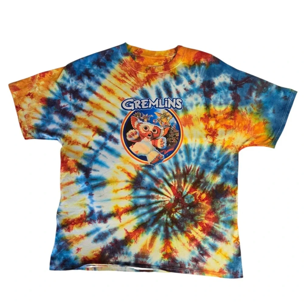 HANES Upcycle Tie Dye Gremlins Gizmo Graphic T-Shirt Unisex XL Multi Color 80s - Picture 4 of 9